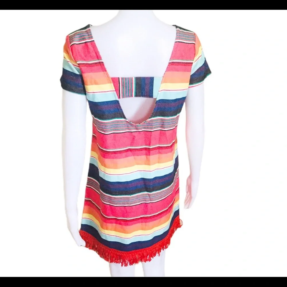 NWT UNCLE FRANK (Anthro) Weekend Stripe Cotton Dress With Fringe Trim Red Small - Picture 4 of 13